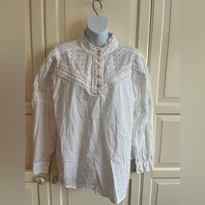 Cream Scandinavian Denmark Brand Boho Chic Eyelet Blouse size 44/ US 12 White